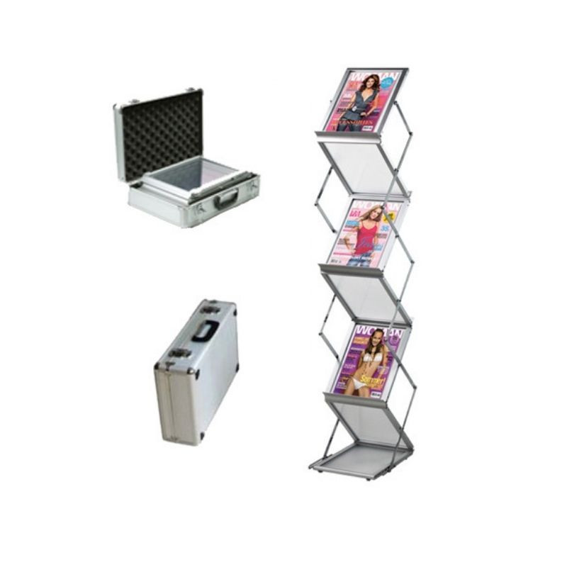 Présentoir zig-zag en aluminium et plexiglass 6 étagères